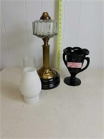 ANTIQUE KEROSENE LAMP & VASE