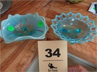 Blue opalescent depression candy dishes