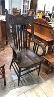 Antique oak pressed back bentwood arm chair