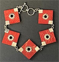 BEAUTIFUL STERLING SILVER AND CORAL BRACELET
