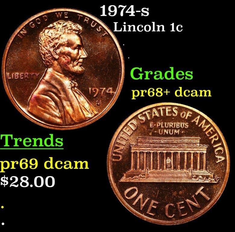 Proof 1974-s Lincoln Cent 1c Grades GEM++ Proof De
