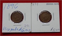 (2) Indian Head Cent 1896 & 1899