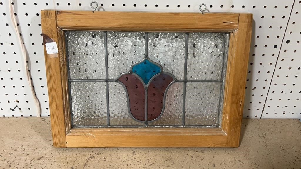 Stained Glass Window in Pine Frame