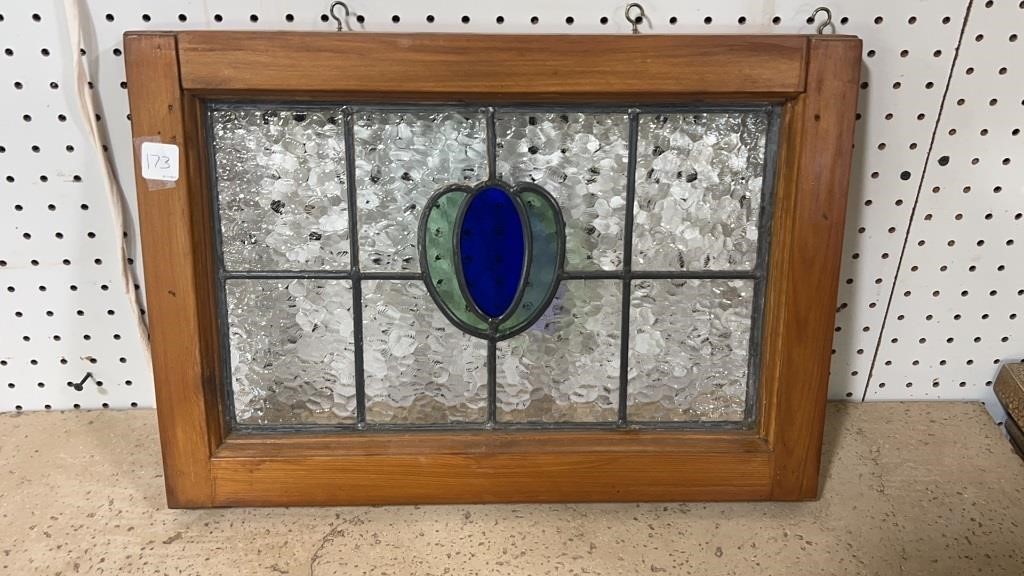 Stained Glass Window in Pine Frame