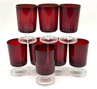 Ruby Red Glass and Clear Stem Glasses 5.25”