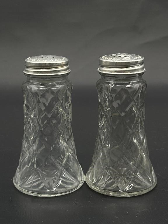 Vintage Pressed Glass Salt & Pepper Shakers w/
