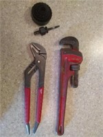 Milwaukee channel locks , 14" ridged pipe wrench