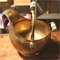 Large Brass Pot w/ Porcelain Handles
