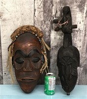 Carved souvenir mask and instrument