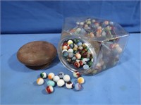 Glass Marbles in Glass Candy Dish