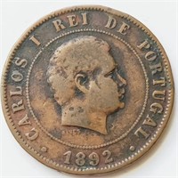 Portugal 1892 Carlos I 20 REIS coin 30mm