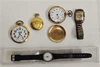 Lot of (5) Asst. Pocket Watches & Wrist Watches