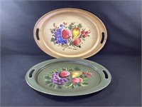 Vintage Metal Hand Decorated Fruit Serving Trays