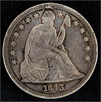 Coin 1843-P No Motto Seated Liberty Silver Dollar