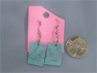 Blue Block Turquoise Costume Earrings