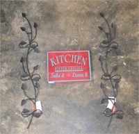 Wooden "Kitchen" Sign, and Metal Wall Decor
