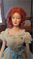 15” Porcelain Fashion Doll. Near Mint. With Stand.