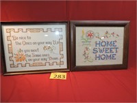Two Framed Vintage Cross Stitch Art