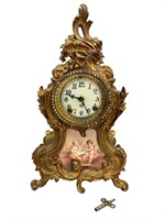 Ansonia Trianon Painted Panel Bronze Mantle Clock