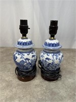 Blue and white ceramic lamps