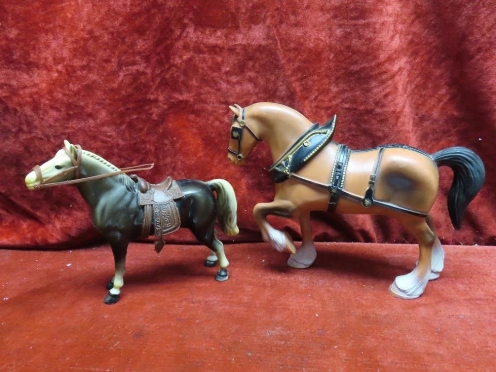 (2)Hong Kong Plastic horse figures. One Hartland.