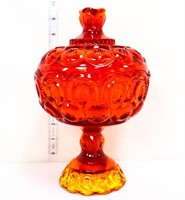 9in amberina moon & star covered compote