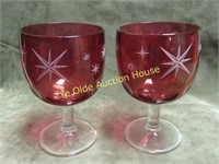1950's ruby stained starburst beer schooner pair