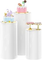 Putros White Cylinder Pedestal Stands 3Pcs