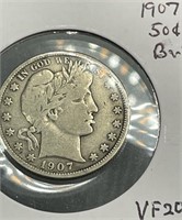 Silver U.S. Barber Half-Dollar 1907 VF20, VF-20