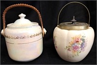 2 VINTAGE CERAMIC COVERED BISCUIT JARS 1 ENGLAND