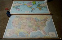 Wall hanging maps of USA and World,