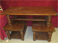 VINTAGE SOLID WOOD COFFEE AND END TABLE SET
