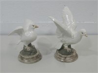 Two Ceramic Dove Statues Tallest 9"