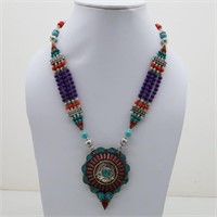 Tibet Hand Made Natural Turquoise & Coral Necklace