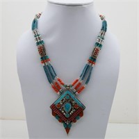 Tibet Hand Made Natural Turquoise & Coral Necklace