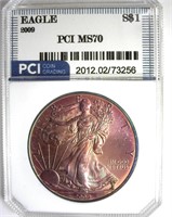 2009 Silver Eagle PCI MS70 Purple Toning