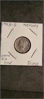 1942 S Dime--worn Die Error