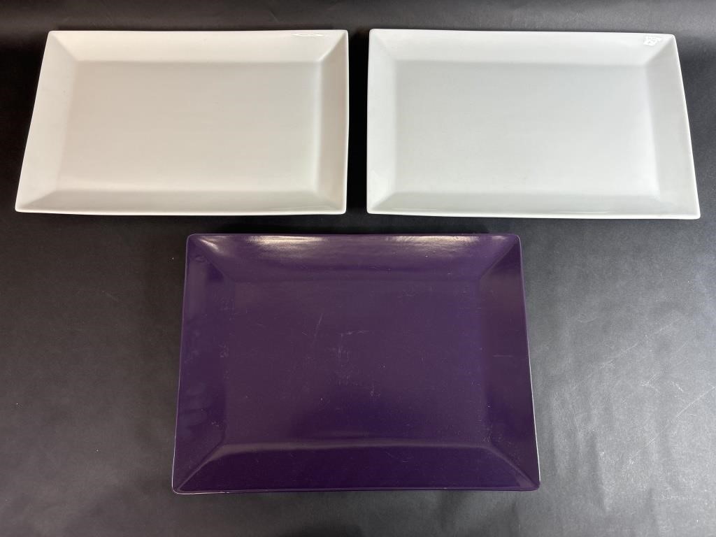 Two White , Purple Chantal Platers Porcelain