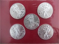 5 count 1oz Fine US Silver Dollar Coins