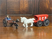 Two Cast Iron Horse Drawn Toy Wagons