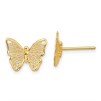 14k Textured and Polished Butterfly Post Earrings