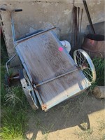 Hand cart, needs repairs, 2' w 41" long, 14" deep