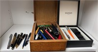 WOOD BOX W/ INK PEN COLLECTION &