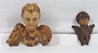 2 Antique Church Salvage Wood Carved Putti