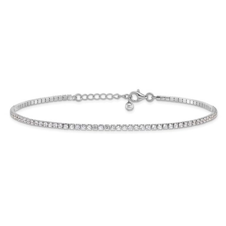 Sterling Silver Rhodium-plated Crystal Anklet