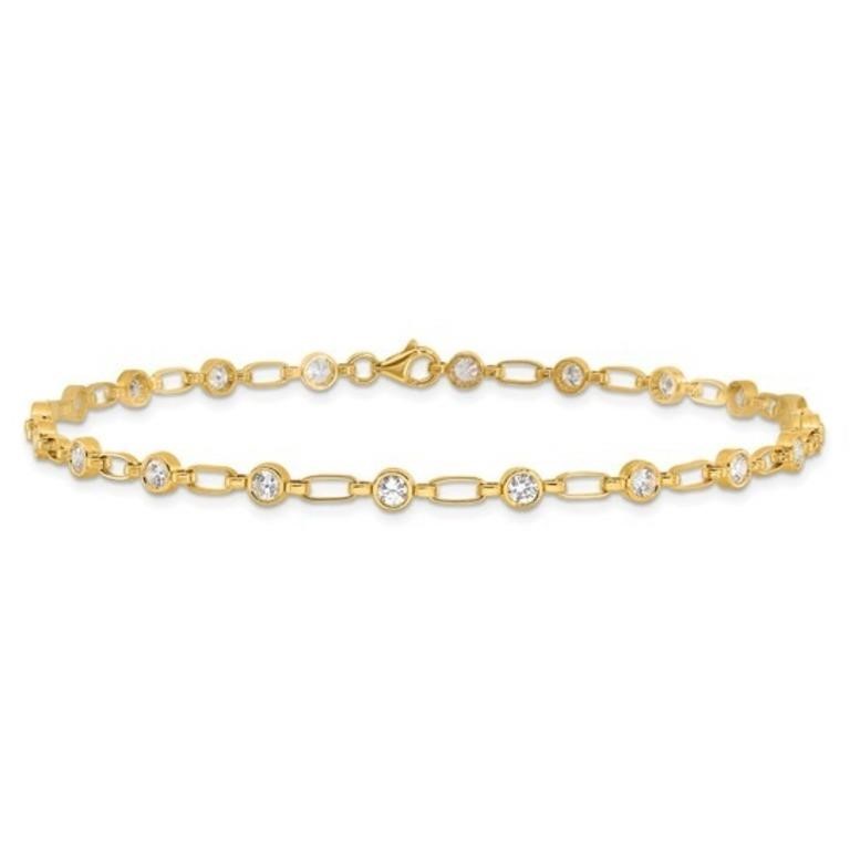 Sterling Silver Gold-Plated Bezel Crystal Anklet