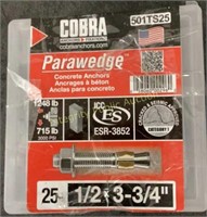 Cobra Parawedge Concrete Anchors 1/2”x3-3/4”