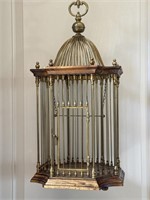 Elegant Brass & Wood Birdcage