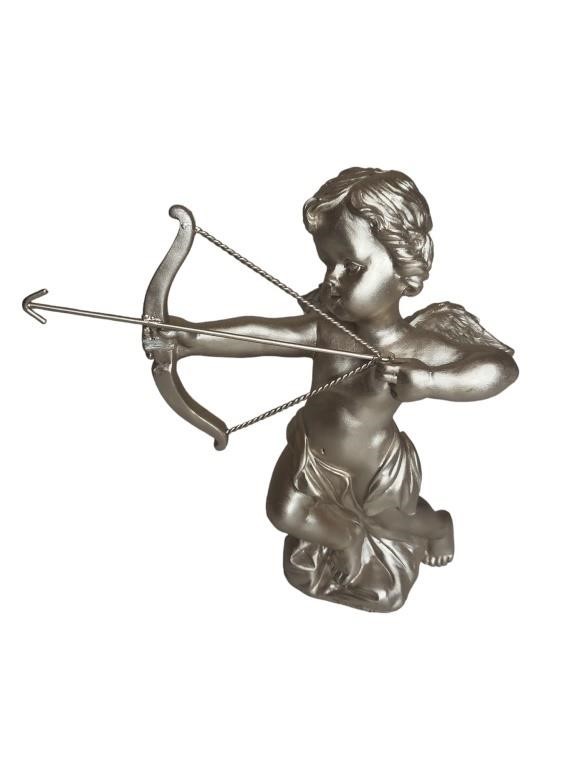 Metallic Silver Cupid Figure