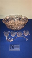 Vintage cut glass punch bowl with ladle & 18 cups